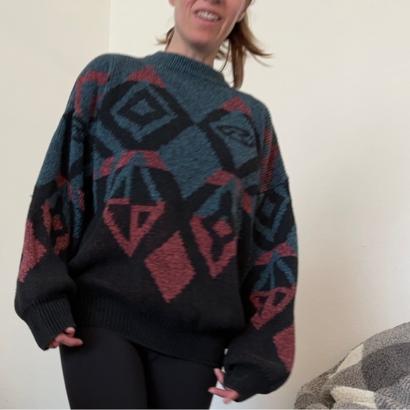 80s moody print large vintage knit sweater - Picture 9 of 10